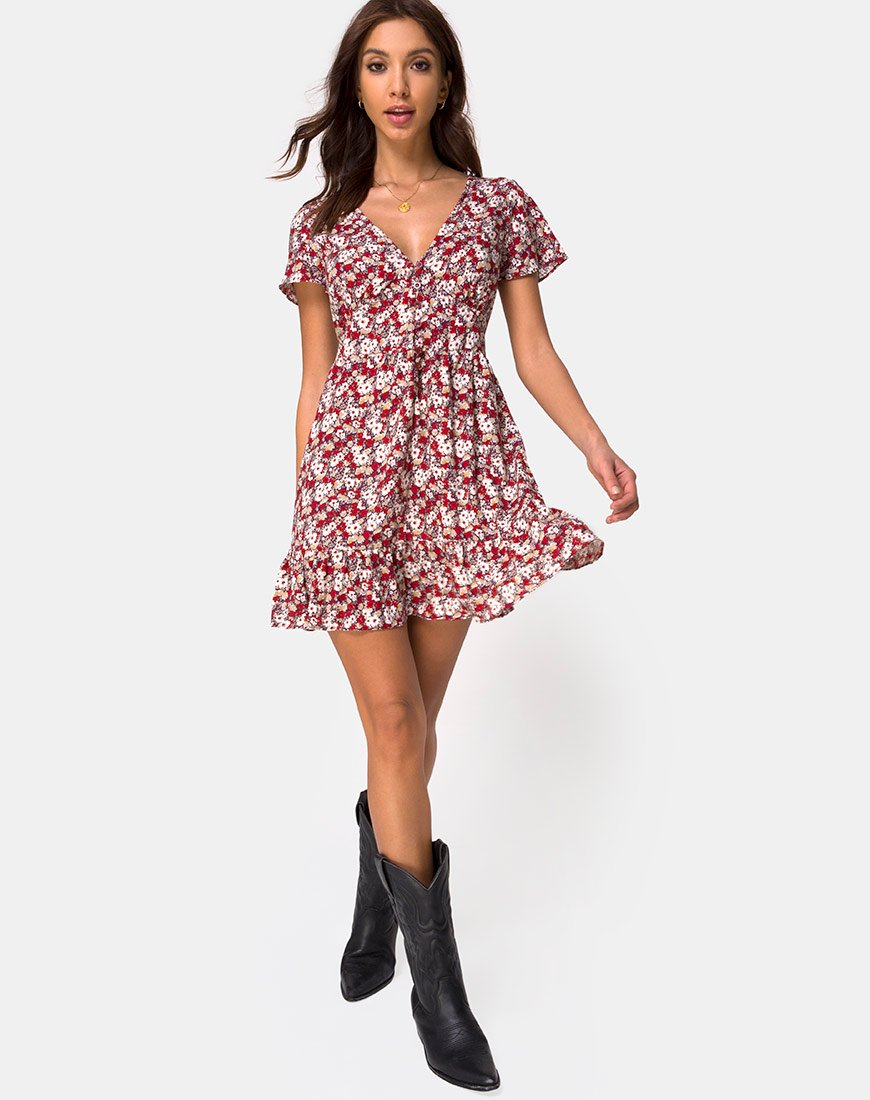 Immagine di Laily Skater Dress in rosso con fascino floreale