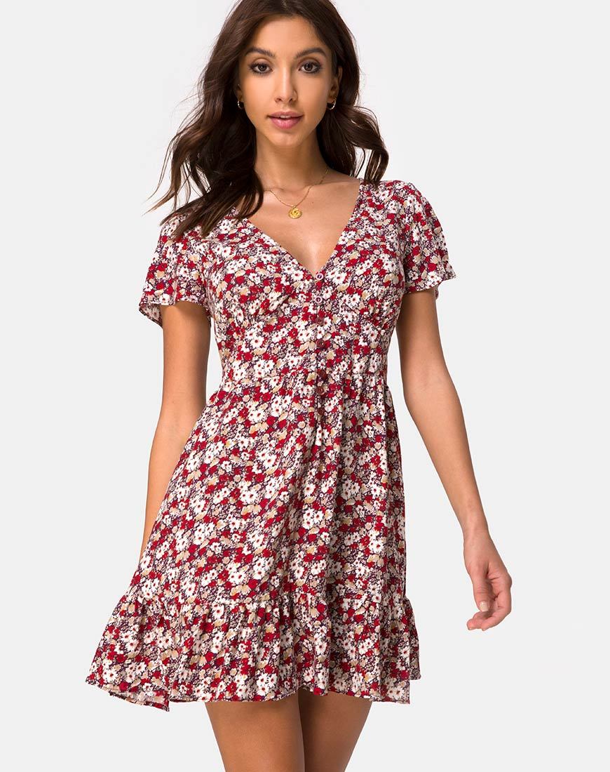 Vestito Laily in rosso con fascino floreale