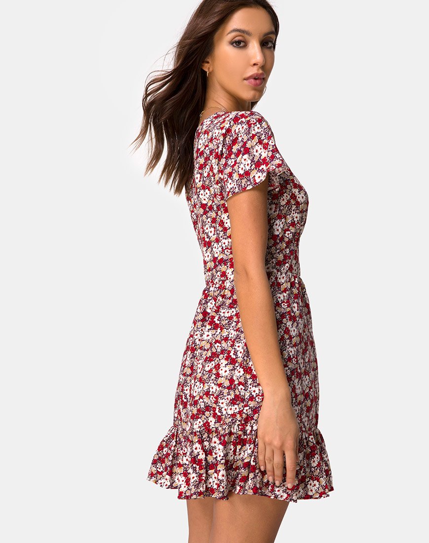 Vestito Laily in rosso con fascino floreale