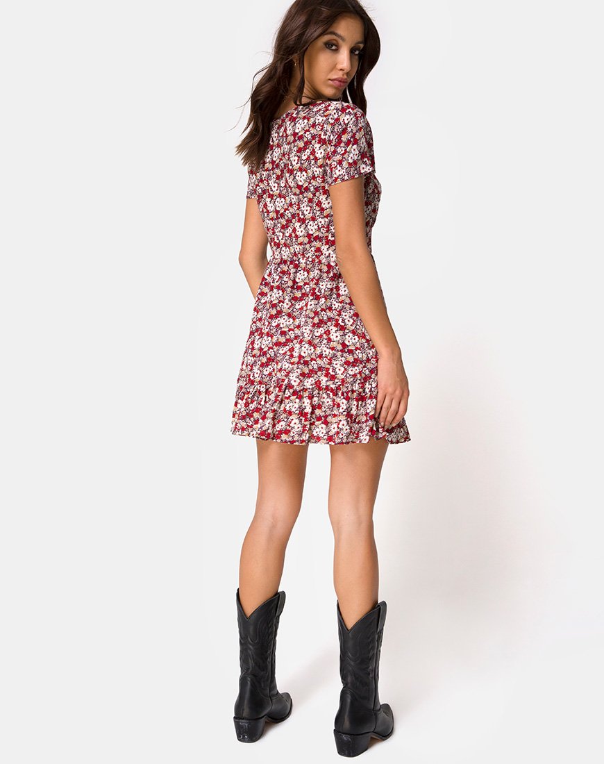 Immagine di Laily Skater Dress in rosso con fascino floreale
