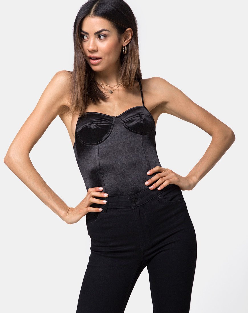 Corpetto Lalani in raso spandex nero