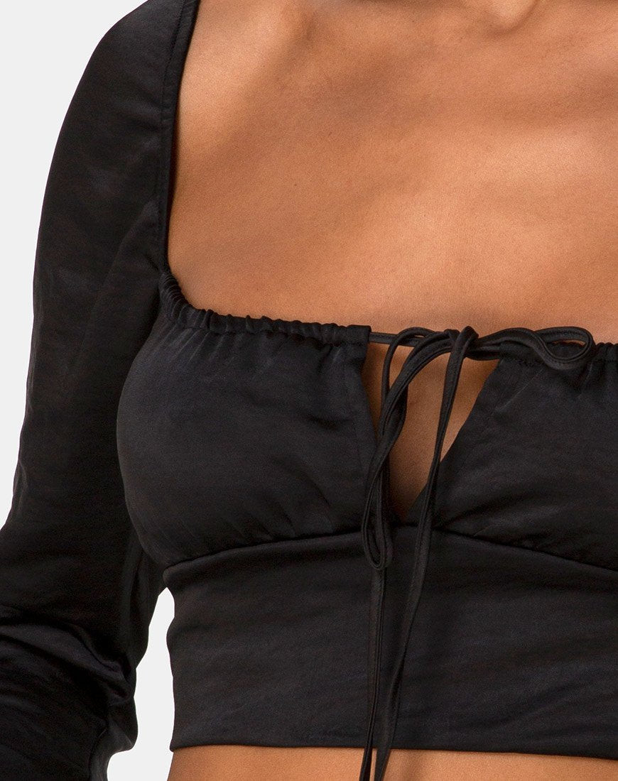Immagine di Laman Crop Top in raso nero