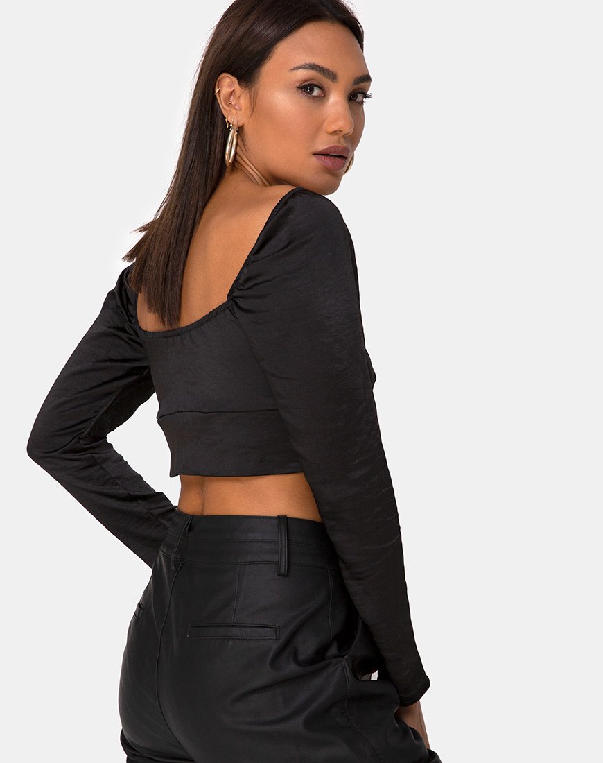 Immagine di Laman Crop Top in raso nero