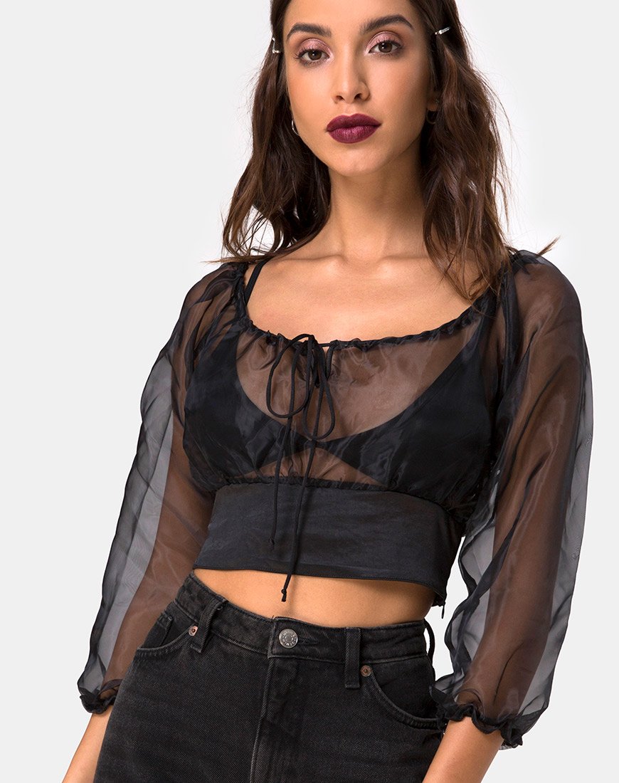 Top Lancelle in nero satinato