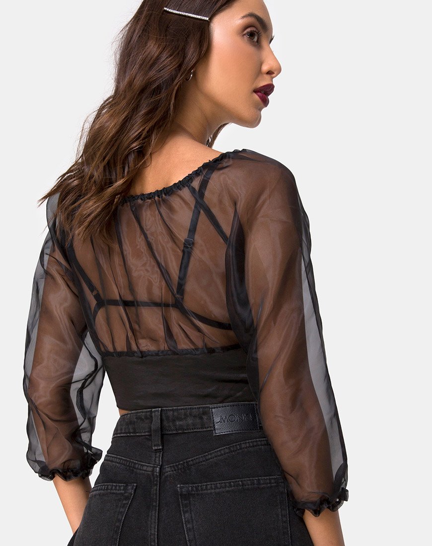 Top Lancelle in nero satinato