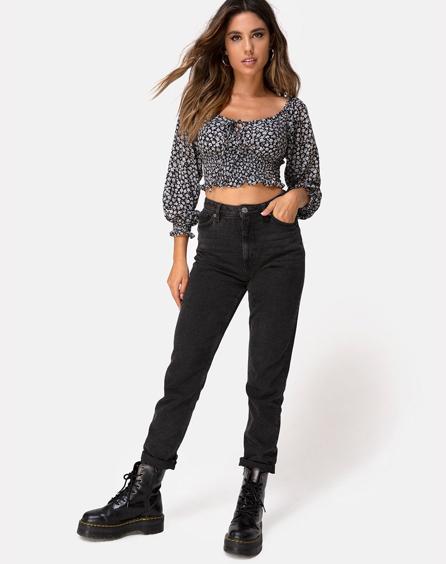 Immagine di Lancer Crop Top in Ditsy Rose Nero