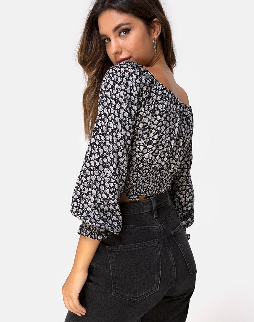Lancer Crop Top in Ditsy Rose Nero