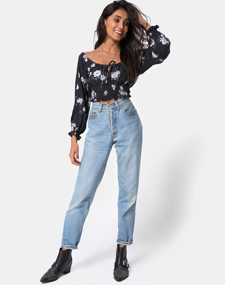 Immagine di Lancer Crop Top in Mono Flower Nero