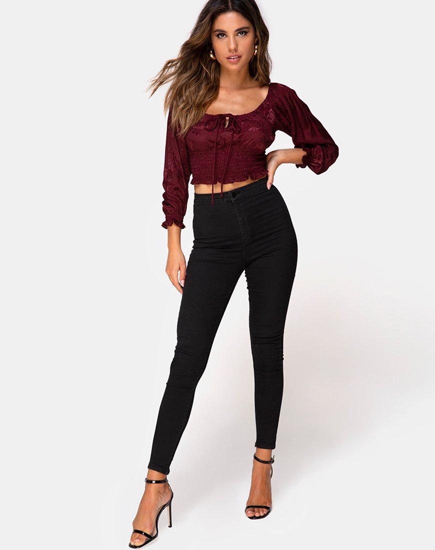 Immagine di Lancer Crop Top in raso rosa bordeaux