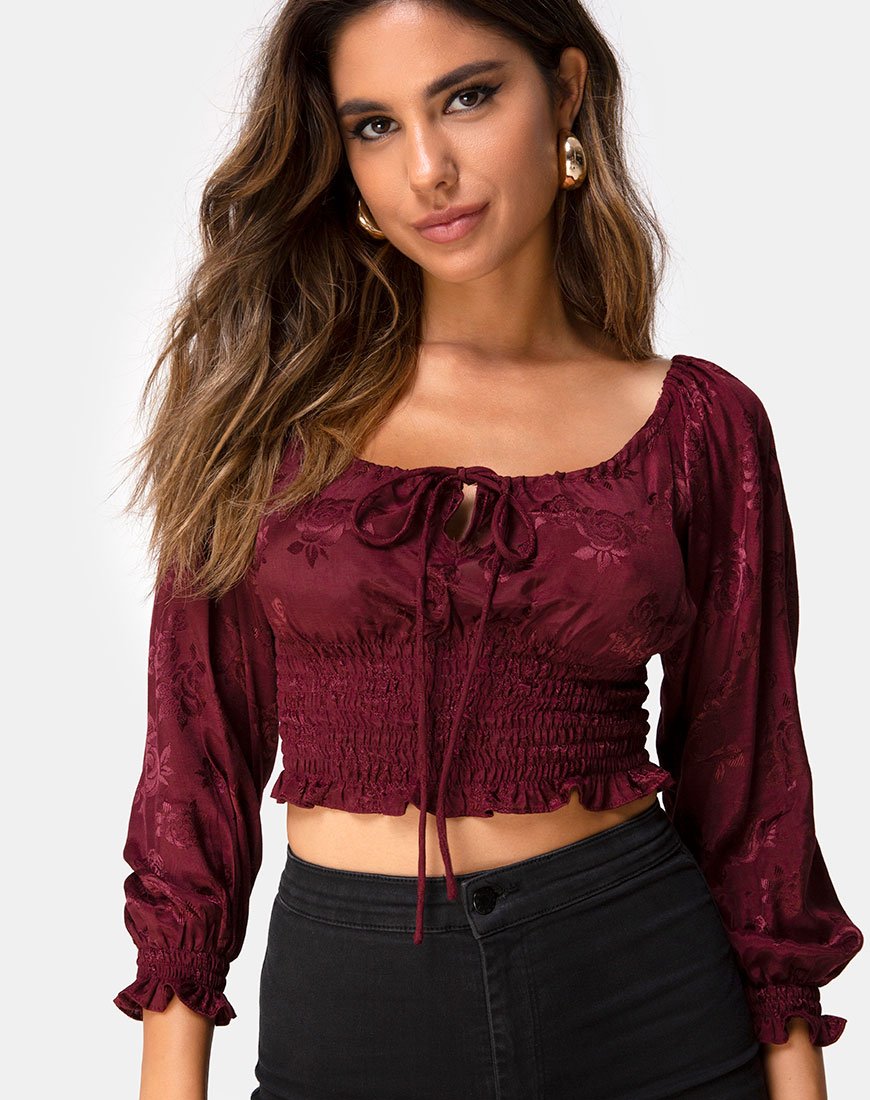 Immagine di Lancer Crop Top in raso rosa bordeaux