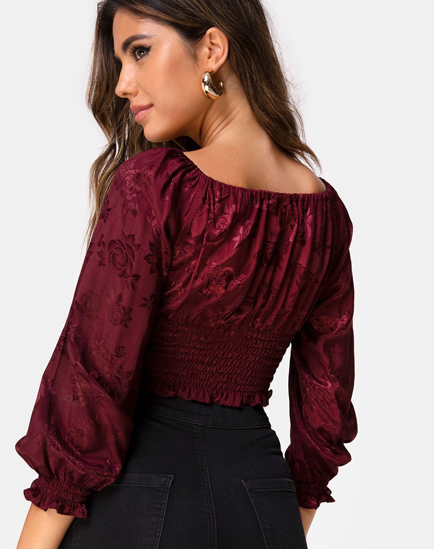 Lancer Crop Top in raso rosa borgogna