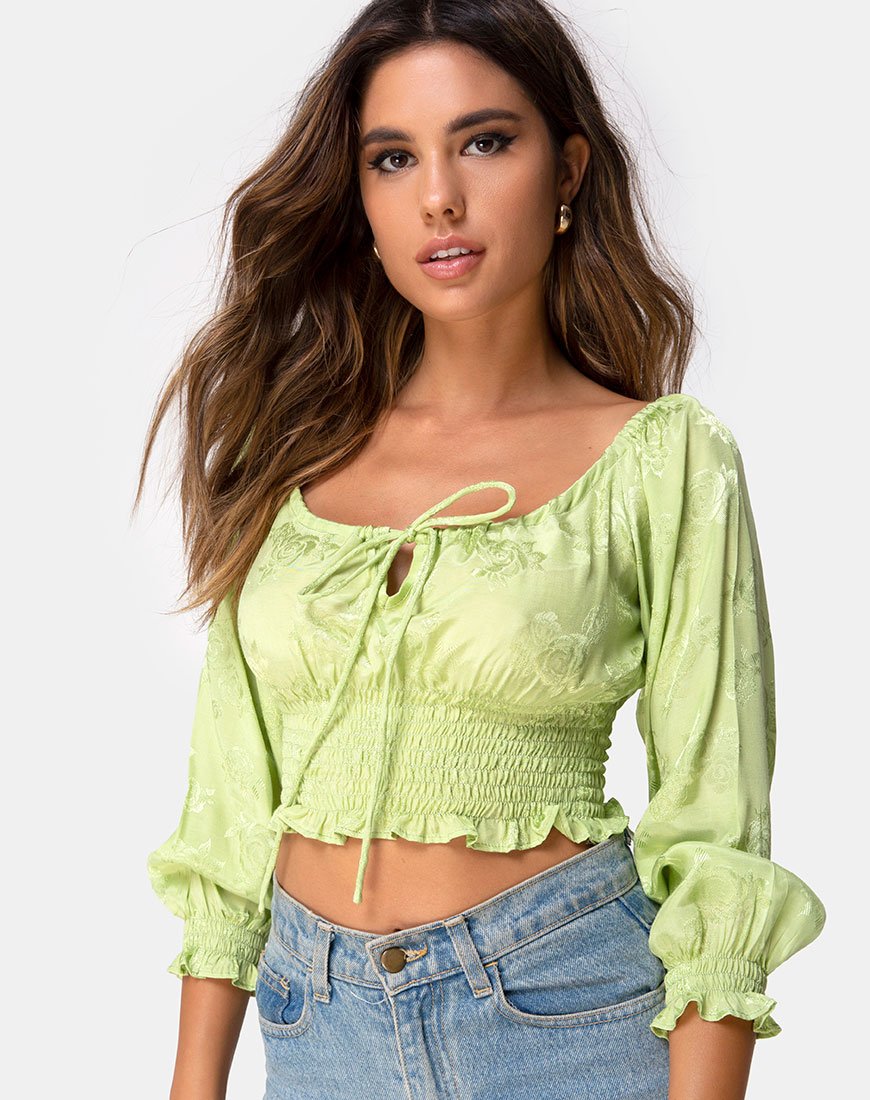 Lancer Crop Top in raso rosa lime