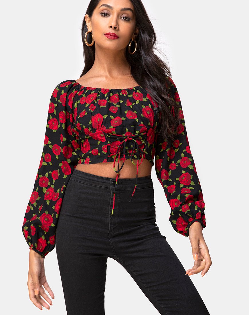 Top Lancery in Roaming Rose Nero