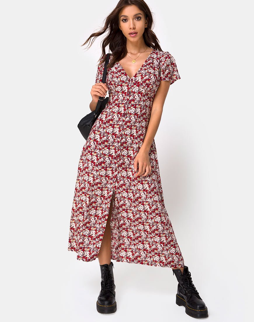 Immagine di Larin - Vestito midi con fascino floreale rosso