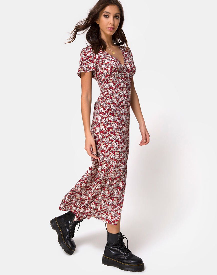 Immagine di Larin - Vestito midi con fascino floreale rosso