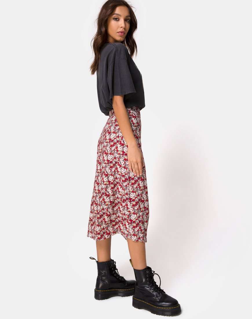 Immagine di Saika Midi Skirt in Floral Charm Red