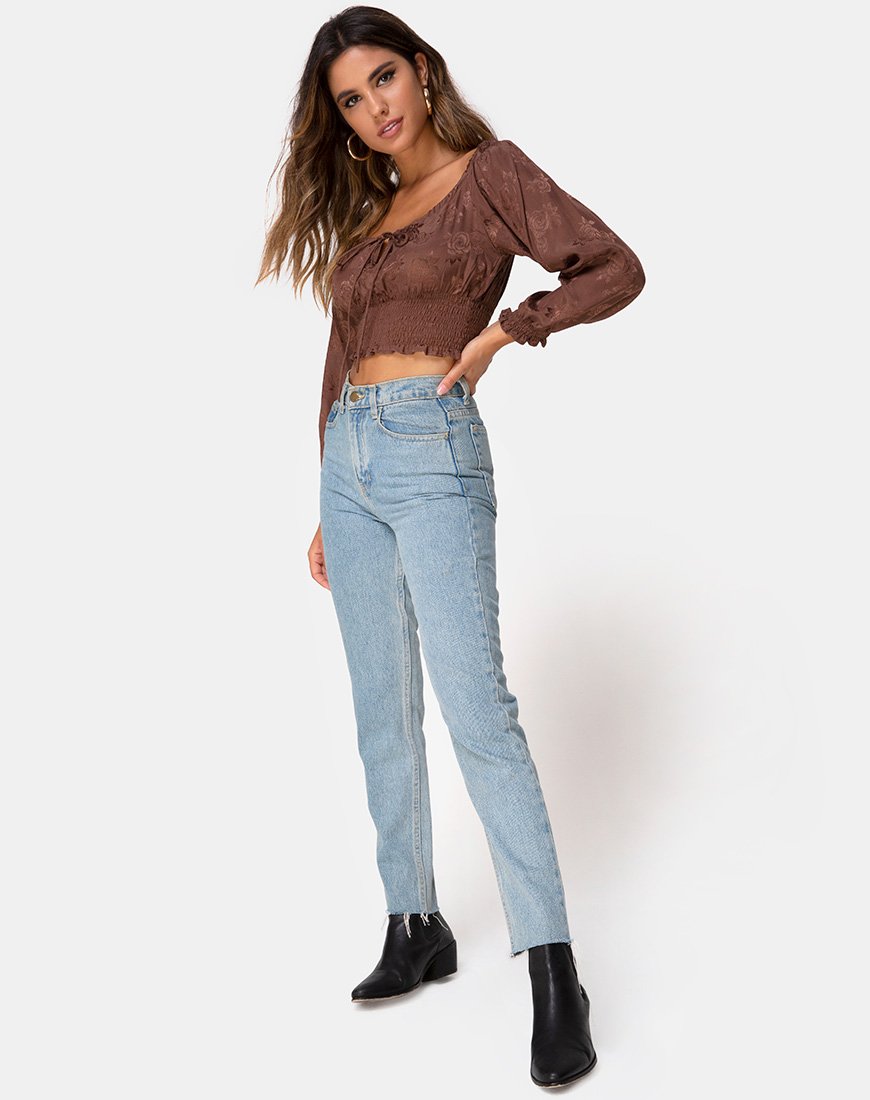 Immagine di Lancer Crop Top in raso rosa cioccolato
