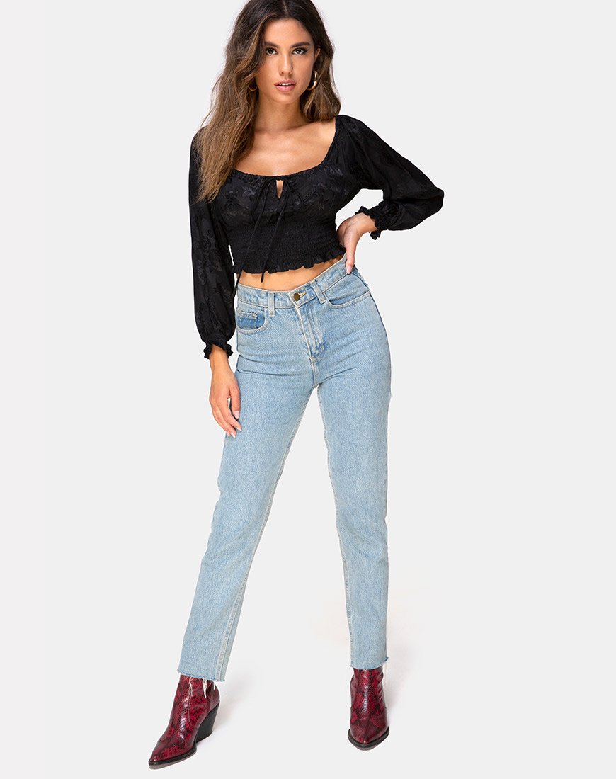 Immagine di Lancer Crop Top in Satin Rose Nero