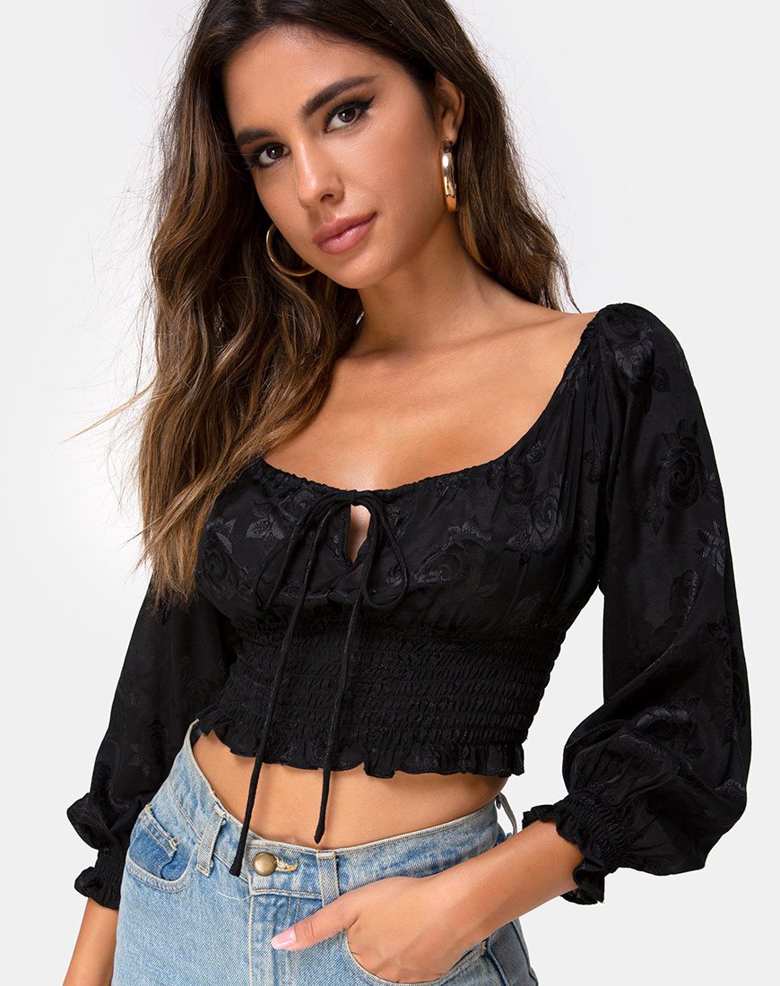 Lancer Crop Top in Satin Rose Nero
