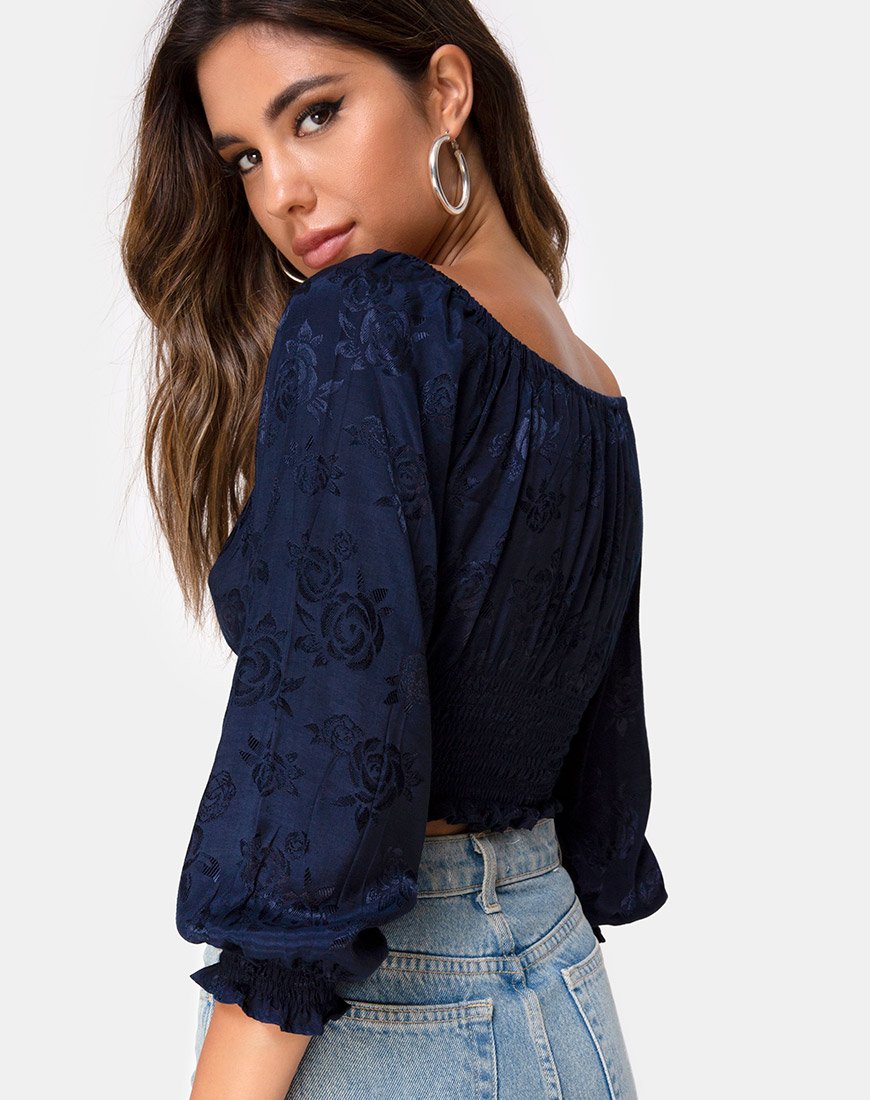 Immagine di Lancer Crop Top in Satin Rose Navy