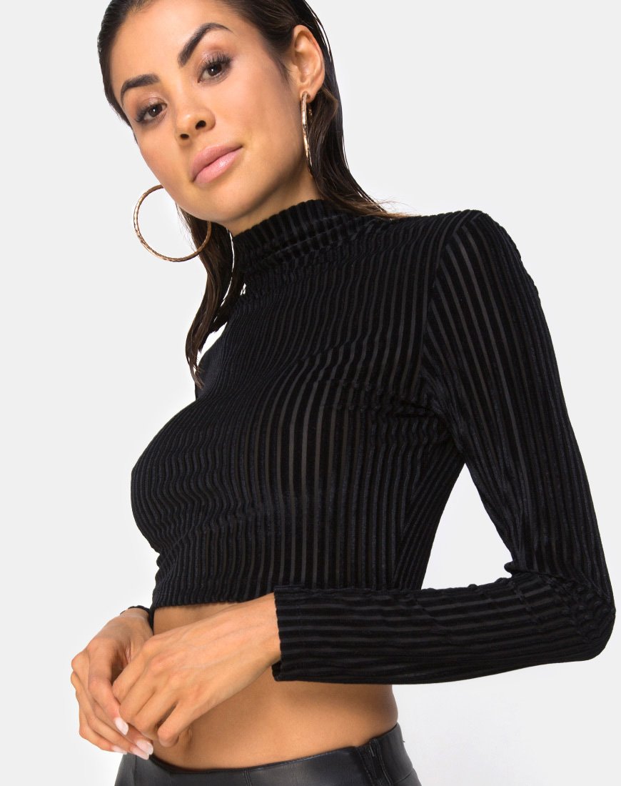 Lara Crop Top a righe trasparenti nere