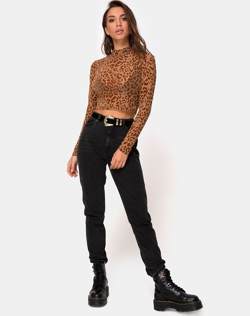 Immagine di Lara Crop Top in Animal Flock Tan Brown