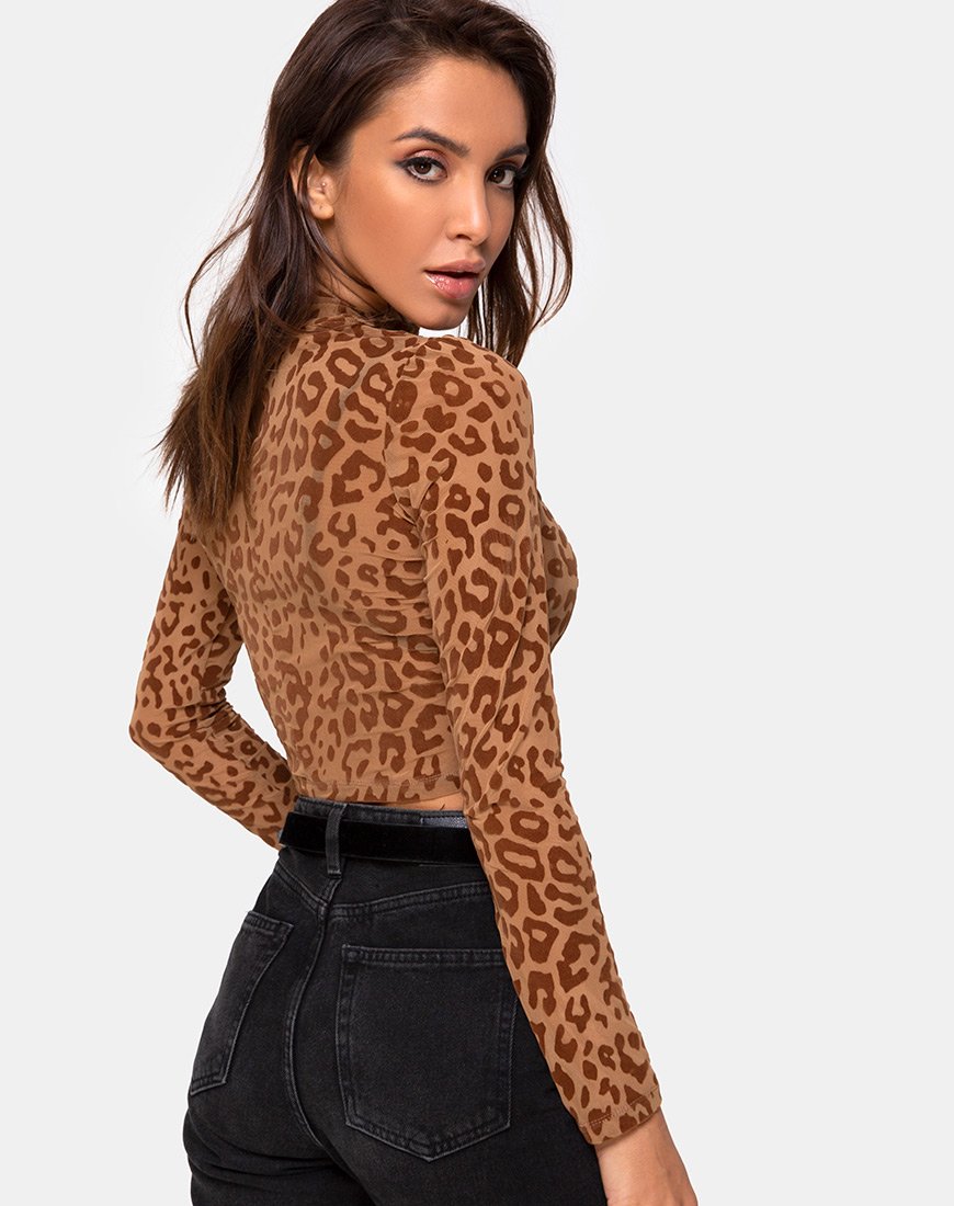 Immagine di Lara Crop Top in Animal Flock Tan Brown
