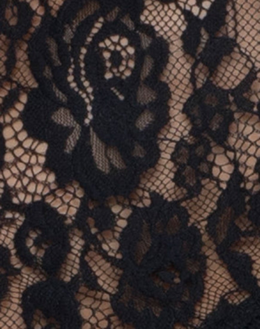 Immagine di Lara Crop Top a collo alto in pizzo a righe nero