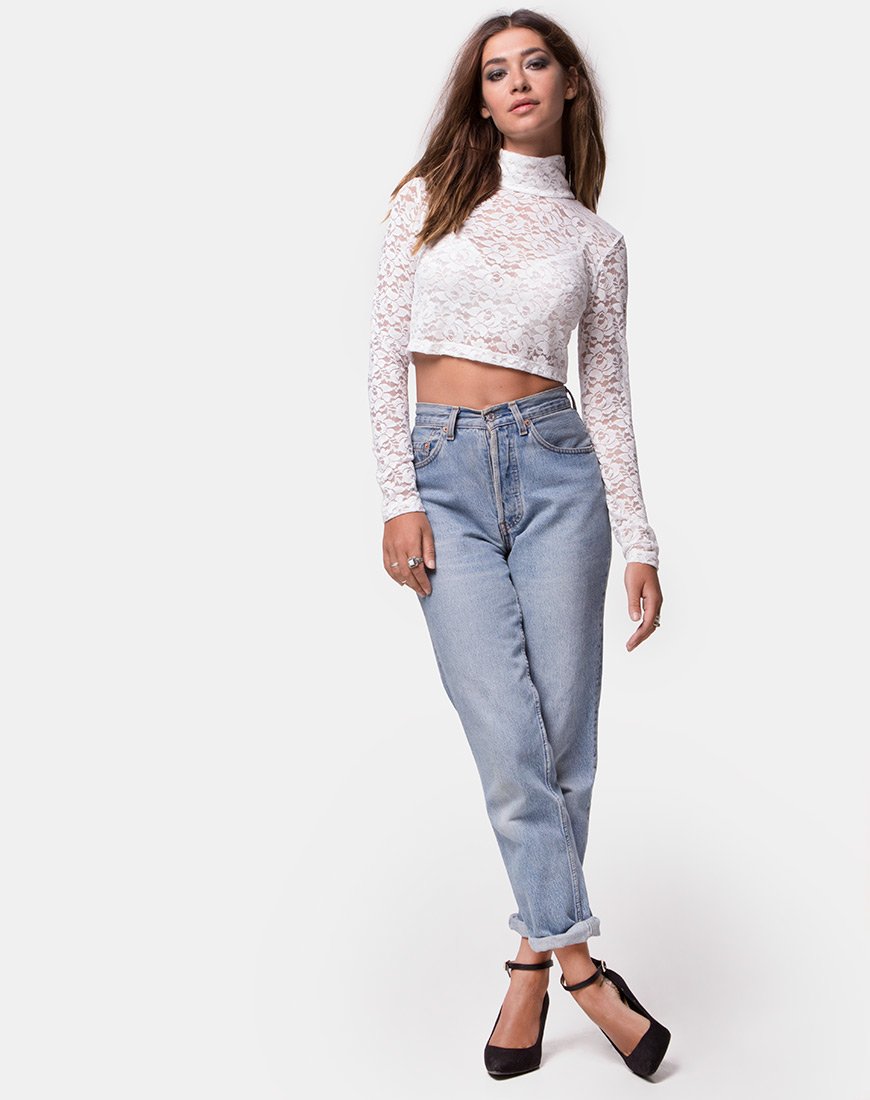 Immagine di Lara Crop Top in pizzo rosa bianco