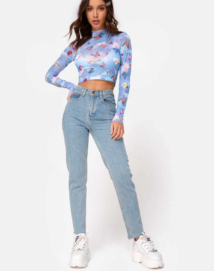Immagine di Lara Top in maglia blu Butterfly