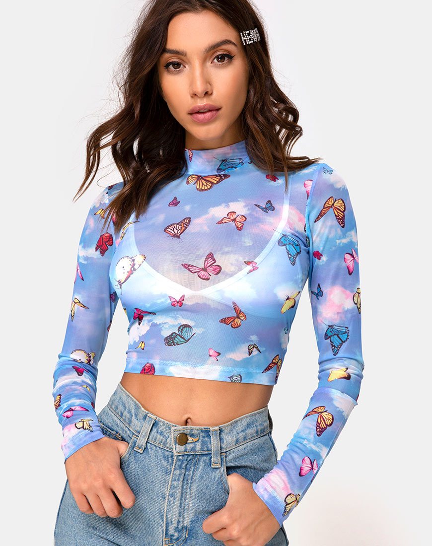 Immagine di Lara Top in maglia blu Butterfly