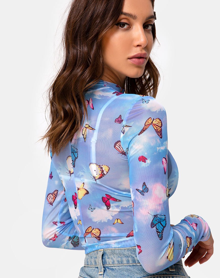 Top Lara in maglia blu farfalla