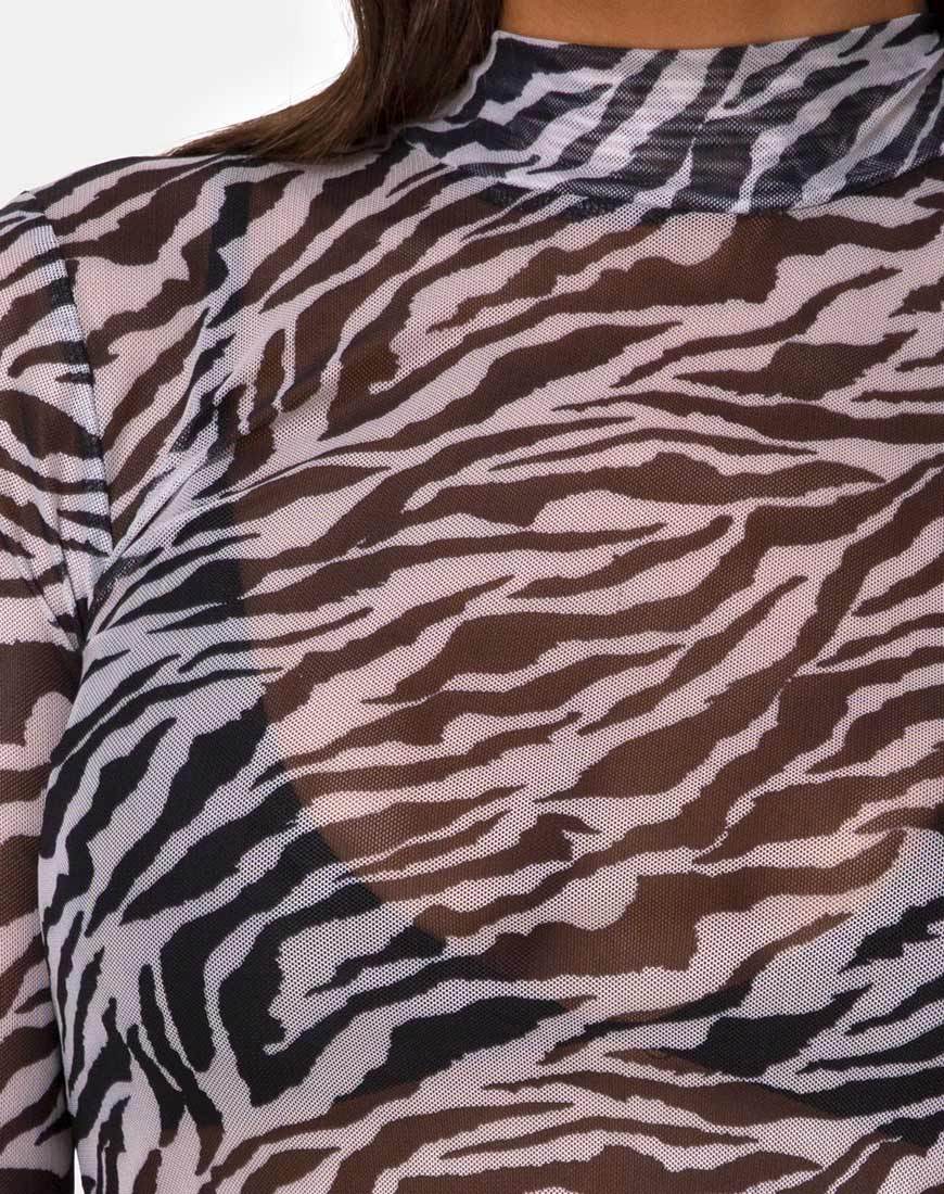 Immagine di Lara Crop Top in rete anni '90 Zebra Bianco e Nero