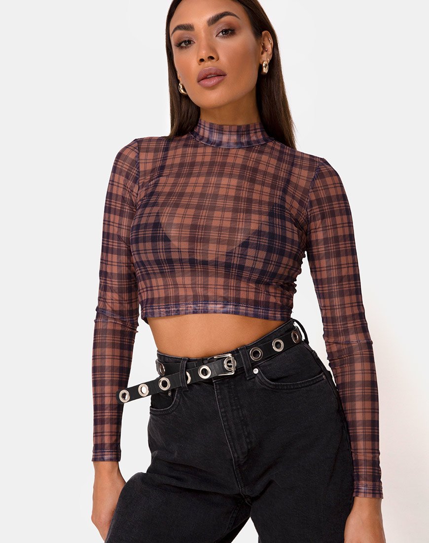 Lara Crop Top in rete Checking Out Marrone