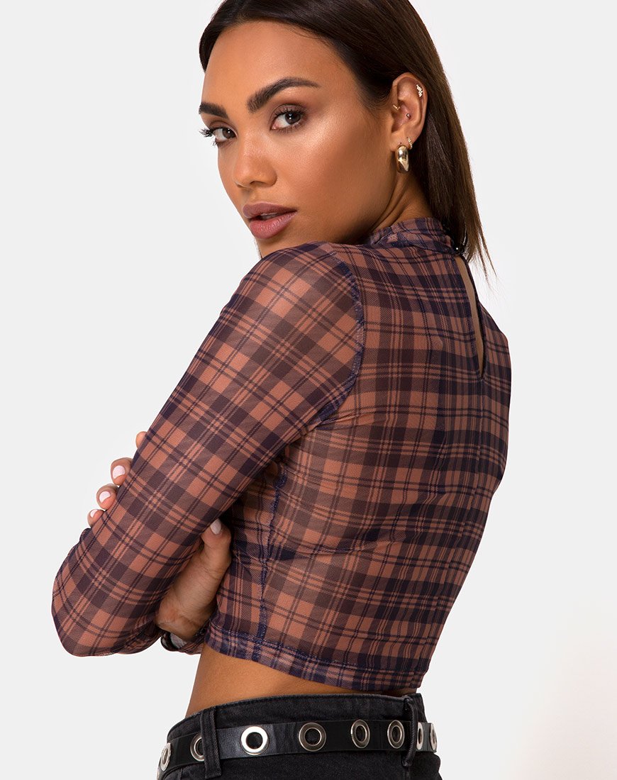 Lara Crop Top in rete Checking Out Marrone