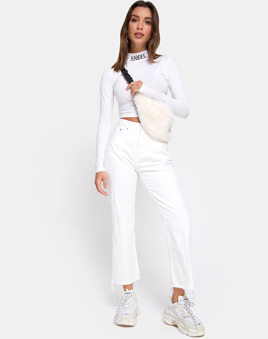 Lara Crop in bianco con ricamo Angelo