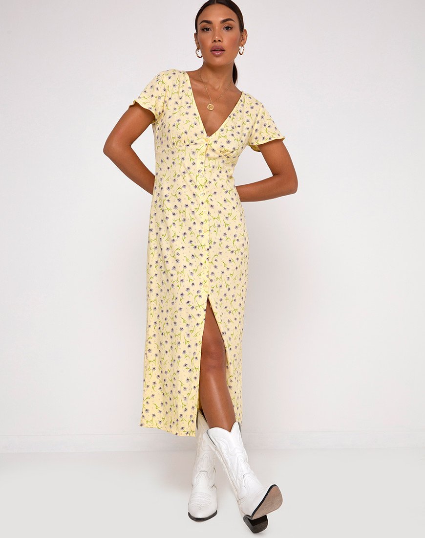 Abito Larin Midi in Wild Flower Lemon Drop