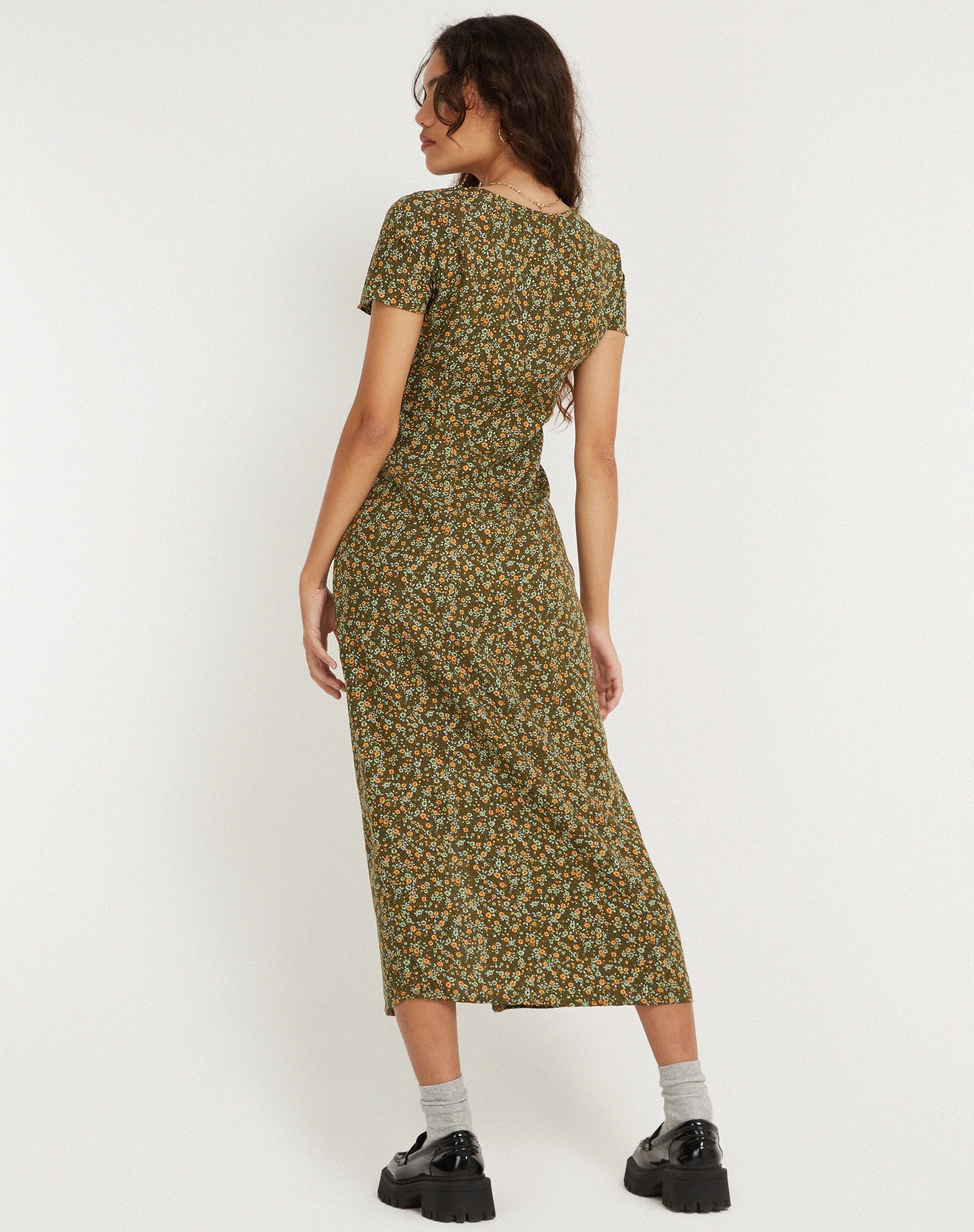 immagine di Larin Midi Dress in stile grunge floreale Khaki