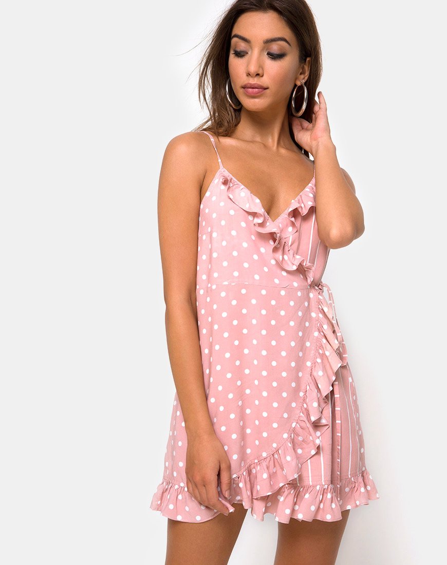 Lasky Slip Dress a righe rosa e bianco