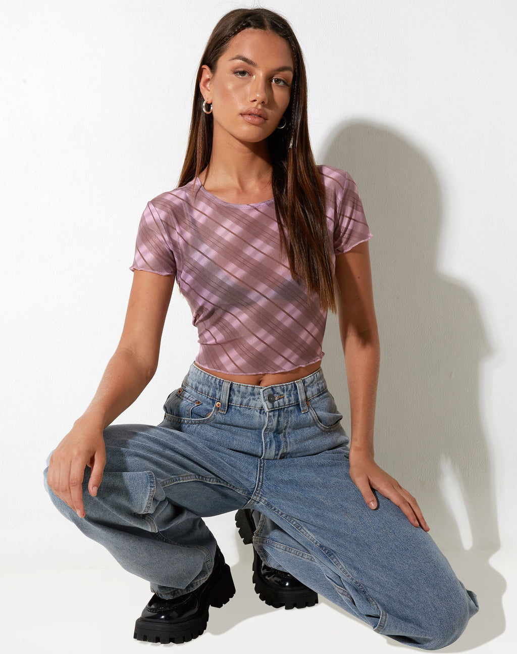 Crop Top Tiney a quadri sfumati rosa