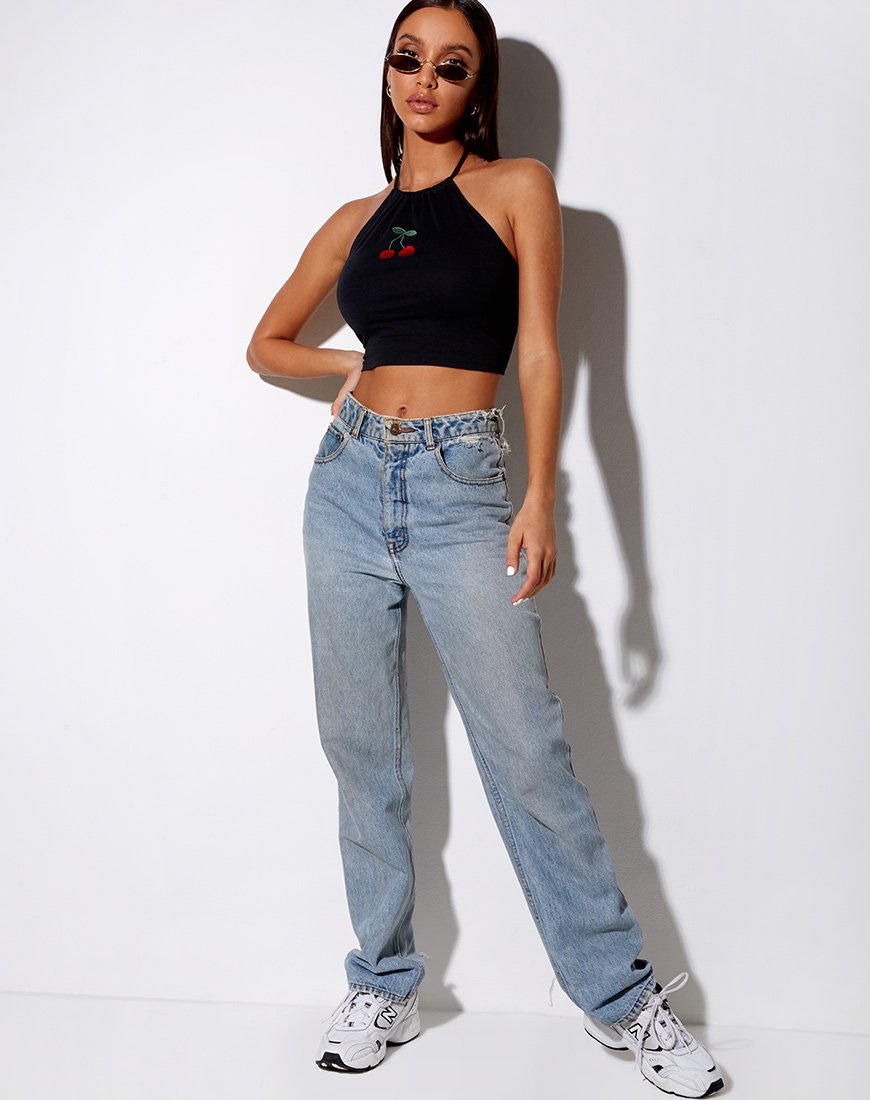 Immagine di Lean Crop Top in nero Cherry Embro