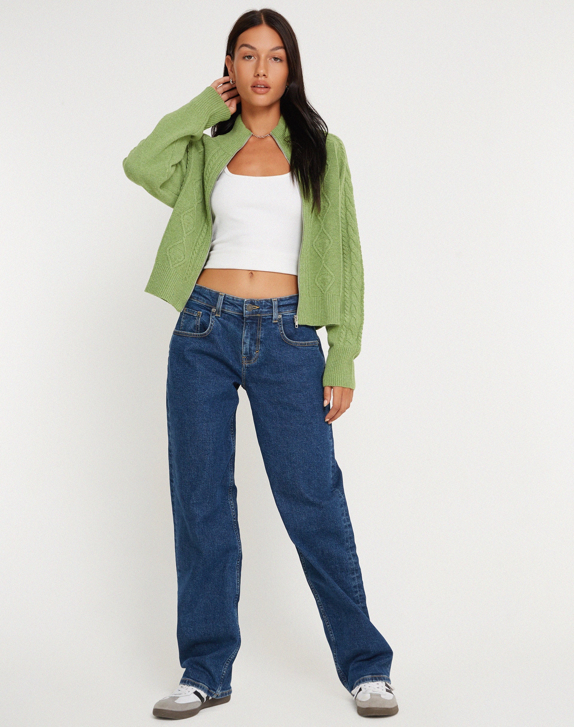 immagine di Lemila Knitted Zip Up Jacket in verde muschio