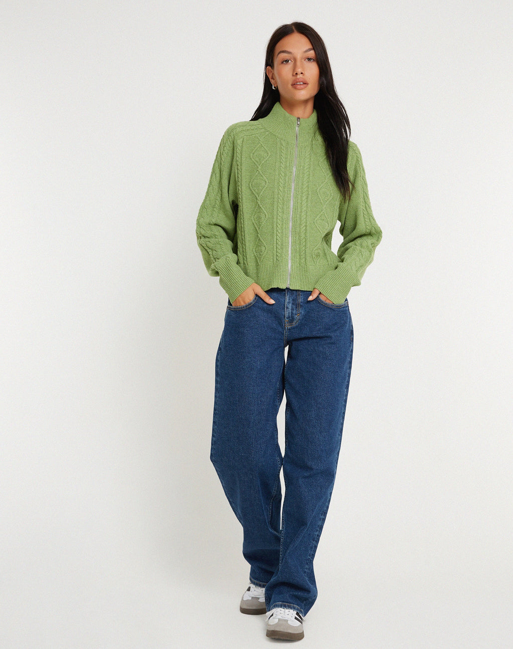 Lemila - Giacca con zip in maglia verde muschio