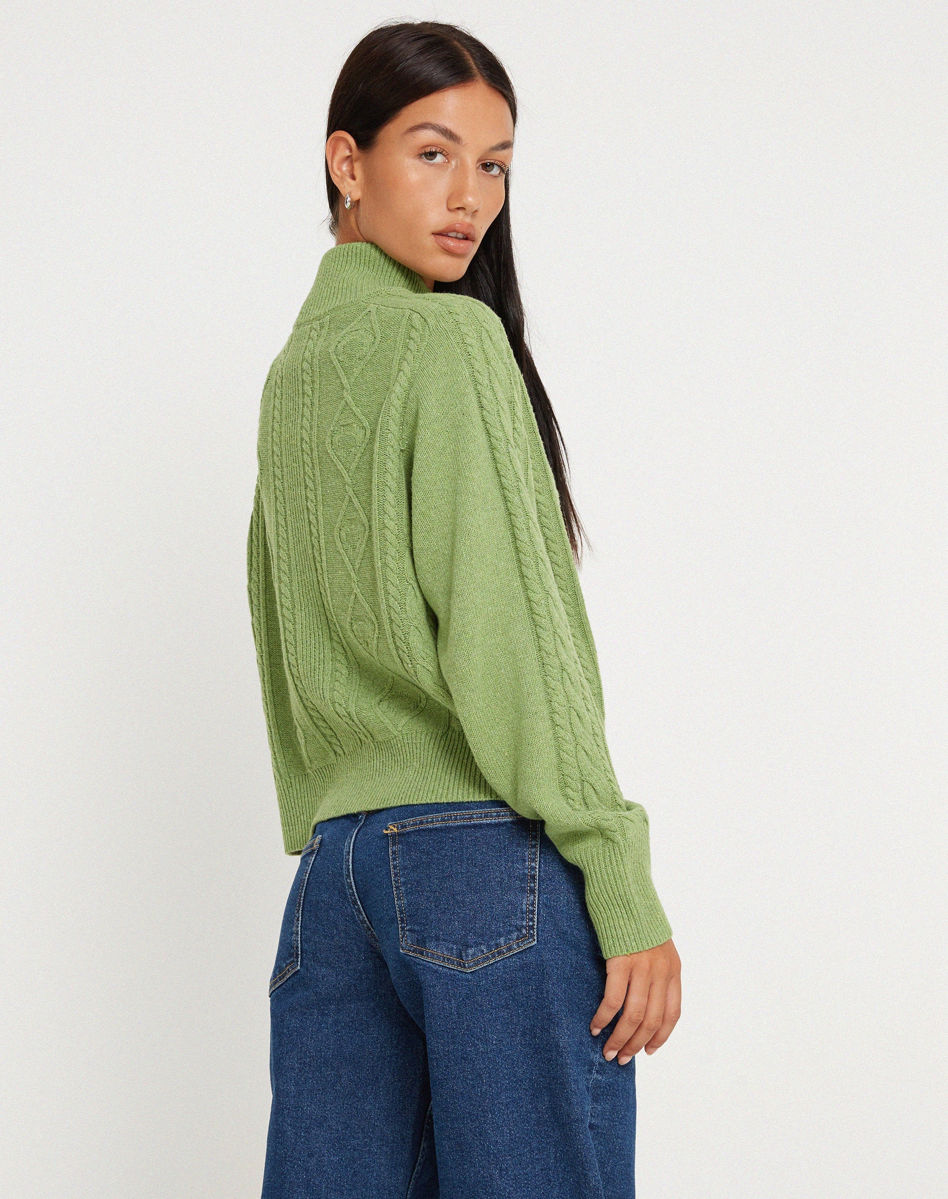 immagine di Lemila Knitted Zip Up Jacket in verde muschio