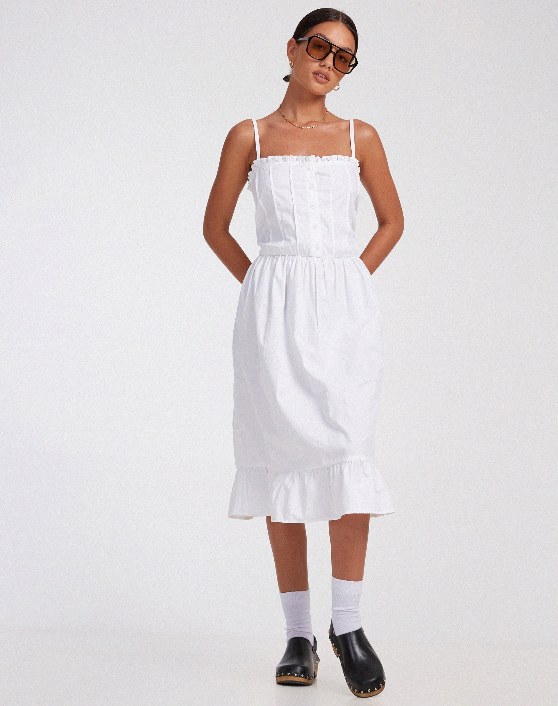 immagine di Lennox Midi Dress in Popeline Bianco