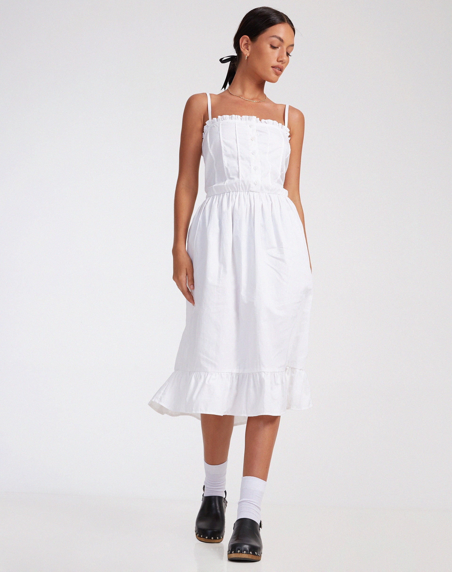 immagine di Lennox Midi Dress in Popeline Bianco