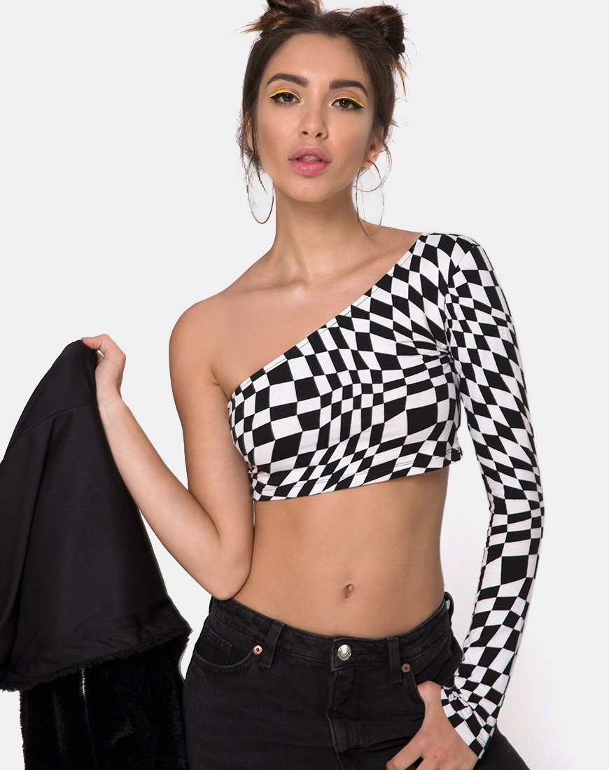 Lepo Crop Top con bandiera quadrata B/N