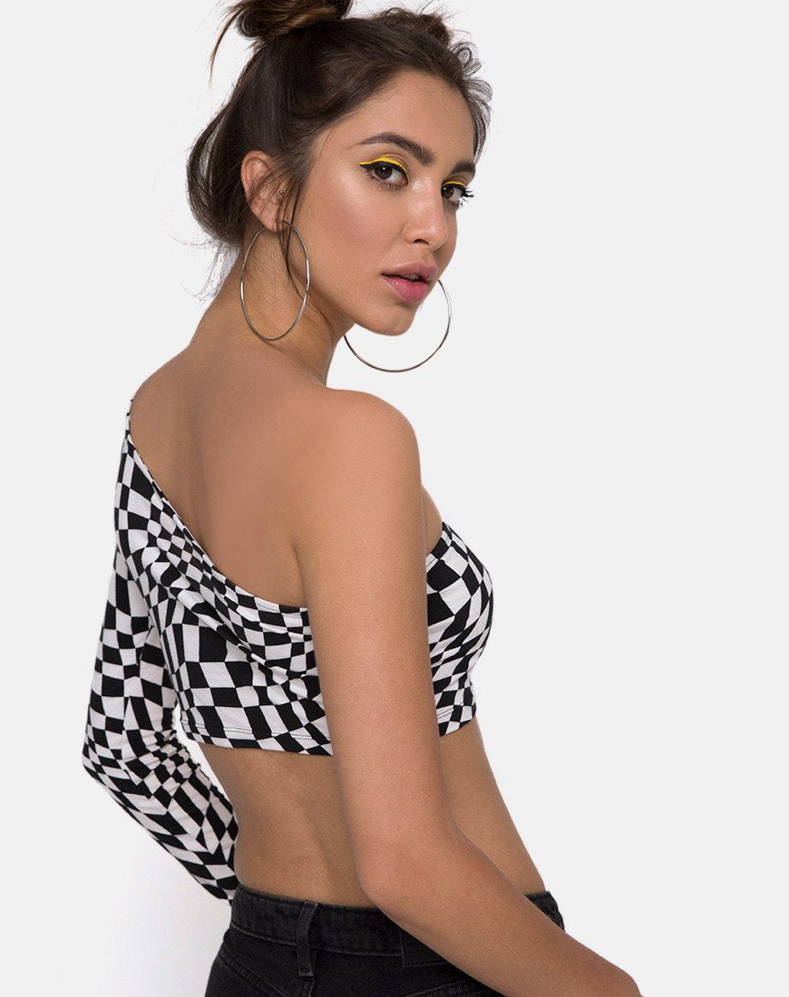 Lepo Crop Top con bandiera quadrata B/N