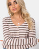 Immagine di Lesea Crop Top a righe a coste crema nero e marrone