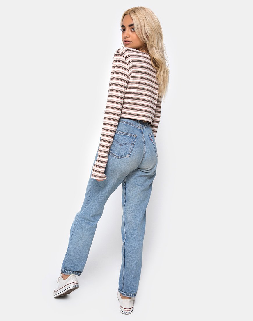 Immagine di Lesea Crop Top a righe a coste crema nero e marrone